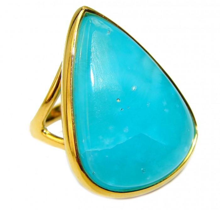 Precious Blue Larimar 14K Gold over .925 Sterling Silver handmade ring size 7 1/2