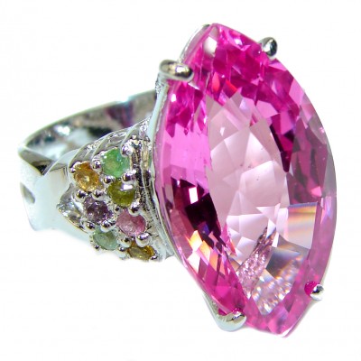 Real Diva Pink Topaz .925 Silver handcrafted Cocktail Ring s. 7 3/4