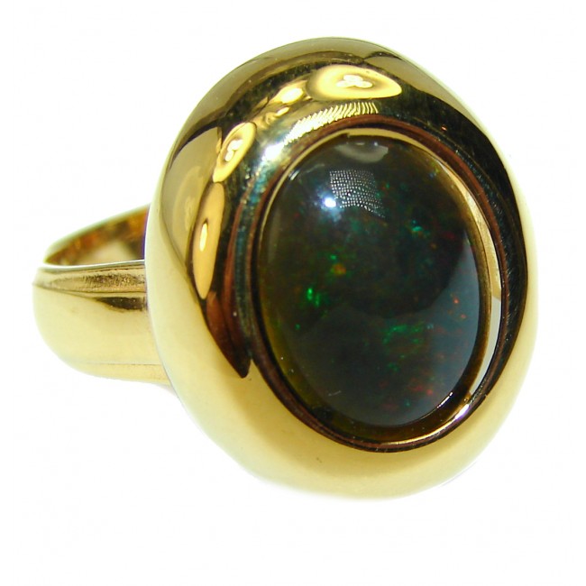 Vintage Design 9.2ctw Genuine Black Opal 14K Gold over .925 Sterling Silver handmade Ring size 6