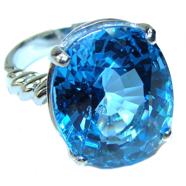 21.5 carat Large Swiss Blue Topaz .925 Sterling Silver handmade Ring size 7