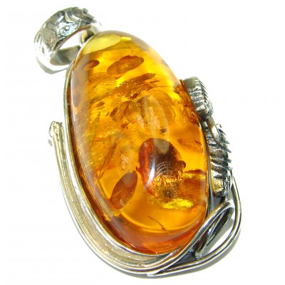 Golden Baltic Amber .925 Sterling Silver handmade Pendant