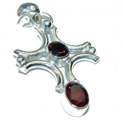 Holy Cross genuine Garnet .925 Sterling Silver handmade pendant