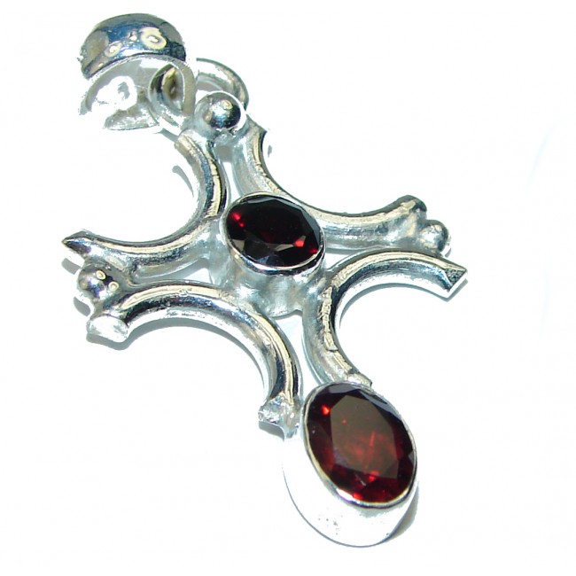 Holy Cross genuine Garnet .925 Sterling Silver handmade pendant