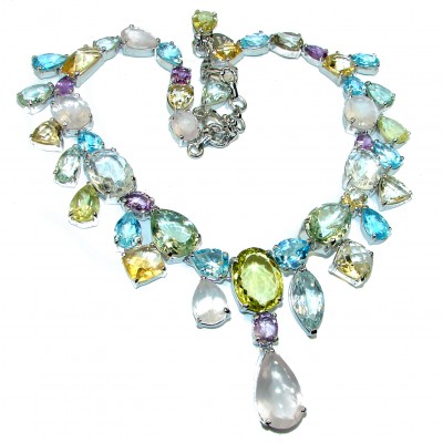 105.8 grams Endless Beauty Multi-gems .925 Sterling Silver handmade necklace