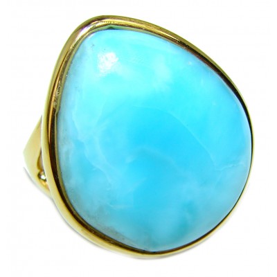 Precious Blue Larimar 14K Gold over .925 Sterling Silver handmade ring size 7
