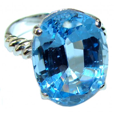21.5 carat Large Swiss Blue Topaz .925 Sterling Silver handmade Ring size 8