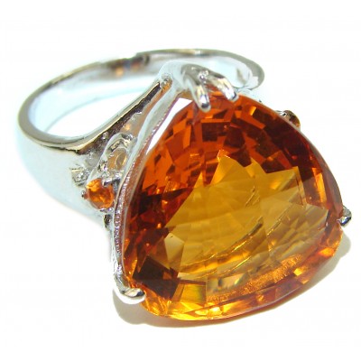 Trillion cut 35.2 carat Orange Power Golden Topaz .925 Sterling Silver handcrafted Large ring; s. 8
