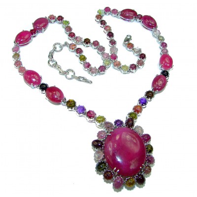 Infinity 70.5 grams authentic Ruby Tourmaline .925 Sterling Silver handcrafted necklace