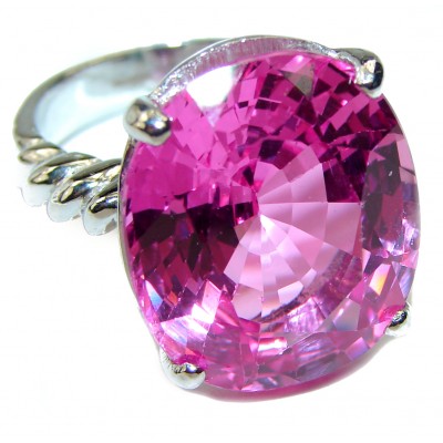 Really Hot Pink Topaz .925 Silver handcrafted Cocktail Ring s. 7