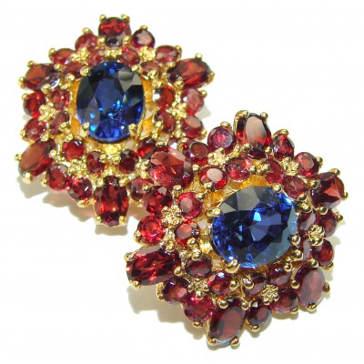Elizabeth London Blue Topaz Garnet 14K Gold over .925 Sterling Silver handmade earrings