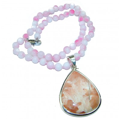 Natural Peach color Opal .925 Sterling Silver handcrafted necklace