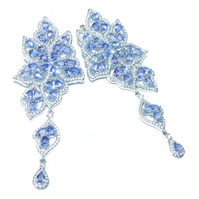 Luxurious Style Natural Tanzanite .925 Sterling Silver handmade Huge earrings