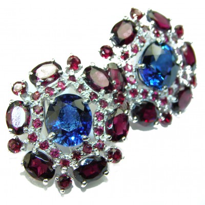Elizabeth London Blue Topaz Garnet .925 Sterling Silver handmade earrings