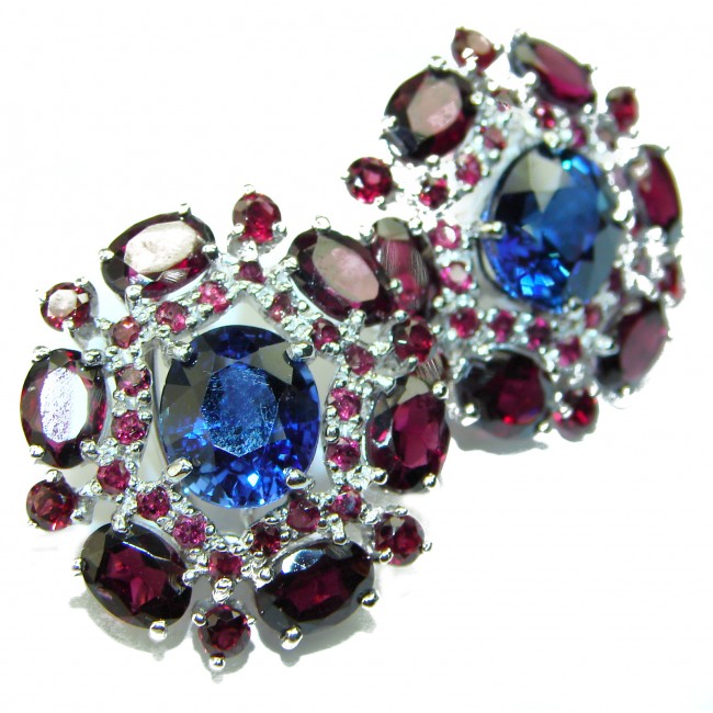 Elizabeth London Blue Topaz Garnet .925 Sterling Silver handmade earrings