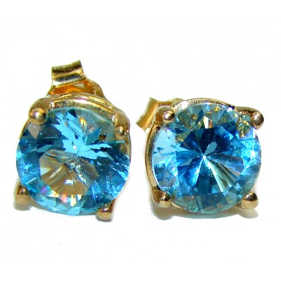 Genuine 4.9 carat Swiss Blue Topaz 14K Gold over .925 Sterling Silver handcrafted earrings