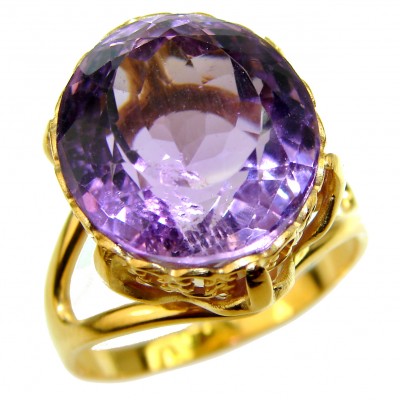 Spectacular 18.5 carat Amethyst 18K Gold over .925 Sterling Silver Handcrafted Large Ring size 9