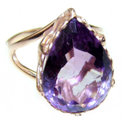 Spectacular 28.5 carat Amethyst 18K Rose Gold over .925 Sterling Silver Handcrafted Ring size 9