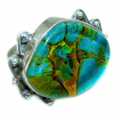 Mystical Night Dichroic Glass .925 Sterling Silver handcrafted Ring s. 8