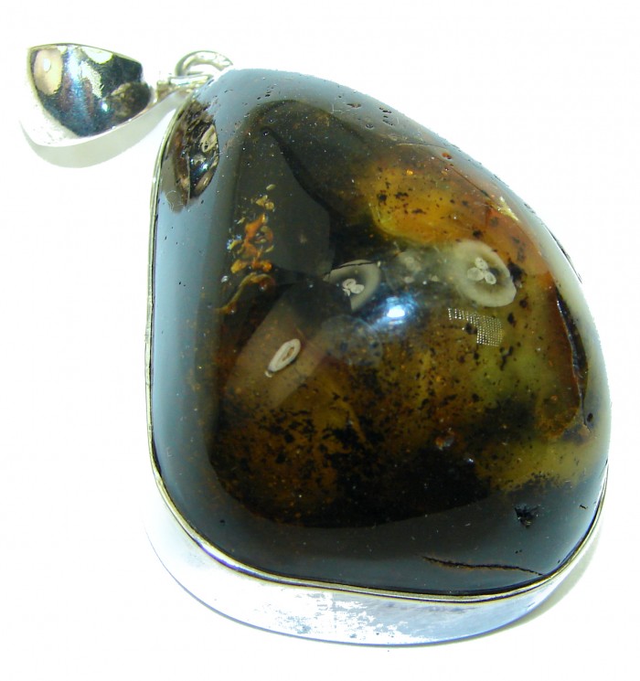 Large Authentic Baltic Amber .925 Sterling Silver handmade Pendant