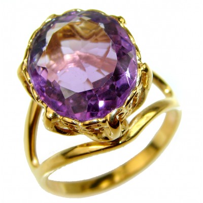 Spectacular 17.5 carat Amethyst 18K Gold over .925 Sterling Silver Handcrafted Ring size 7