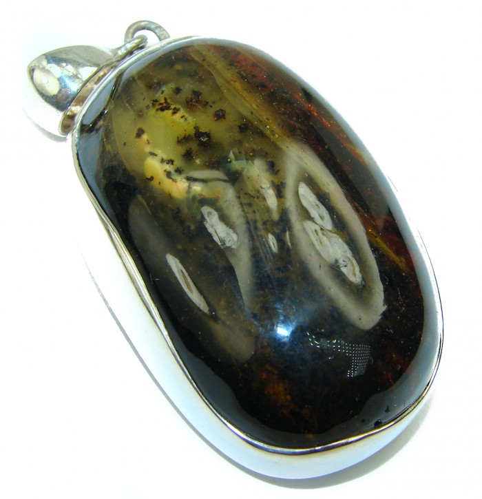 Large Authentic Baltic Amber .925 Sterling Silver handmade Pendant