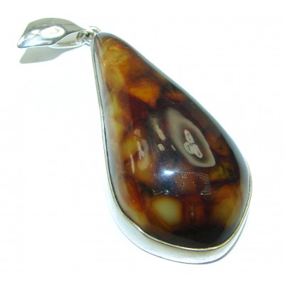 Huge Baltic Amber .925 Sterling Silver handmade Pendant