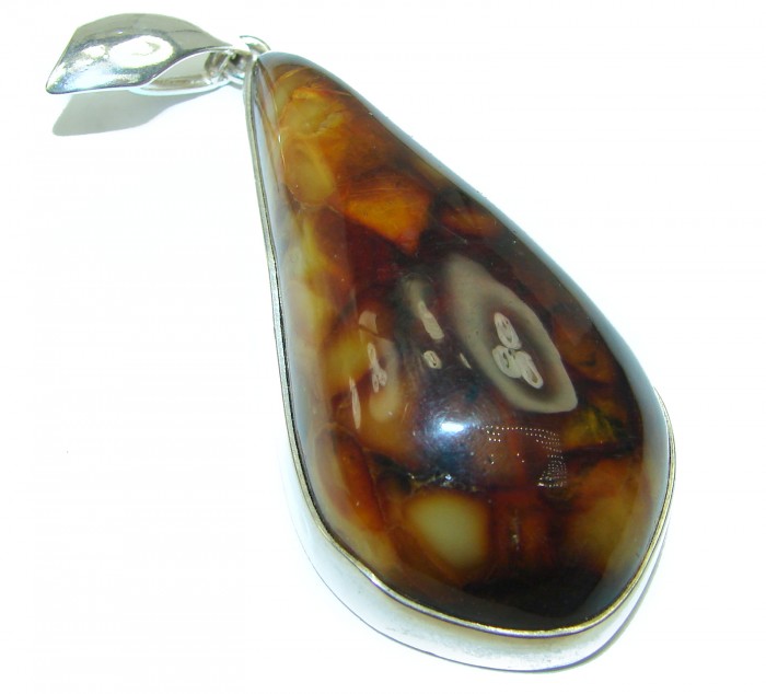 Huge Baltic Amber .925 Sterling Silver handmade Pendant