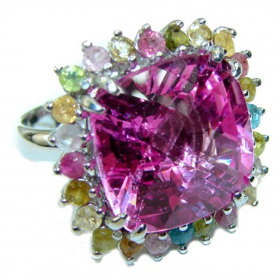 27.5 carat Really Hot Pink Topaz .925 Silver handcrafted Huge Cocktail Ring s. 6
