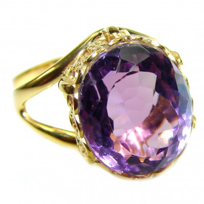 Spectacular 10.5 carat Amethyst 18K Gold over .925 Sterling Silver Handcrafted Ring size 7