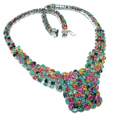Exquisite Beauty 95.5 grams authentic Multi - gems .925 Sterling Silver handcrafted necklace