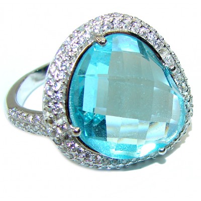 Camille Spectacular Swiss Blue Topaz .925 Sterling Silver handmade ring s. 5