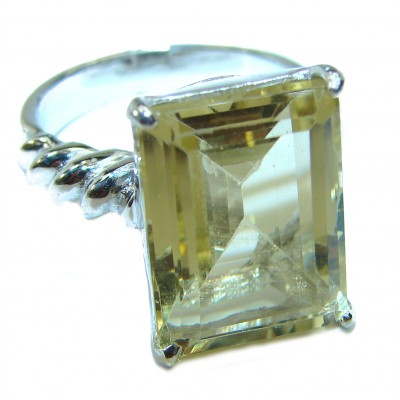 12.8 carat Genuine Lemon Quartz .925 Sterling Silver handcrafted ring size 7 3/4