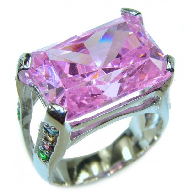 Incredible Pink Topaz .925 Silver handcrafted Cocktail Ring s. 5 1/2