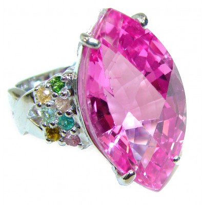 Marquise cut Pink Topaz .925 Sterling Silver handcrafted ring size 6 3/4