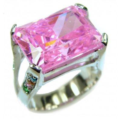 Incredible Pink Topaz .925 Silver handcrafted Cocktail Ring s. 7 3/4