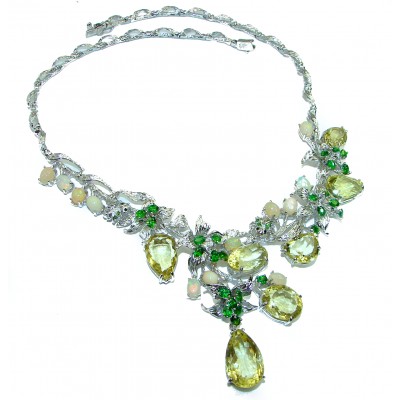 Italy made Lemon Quartz Ethiopian Opal .925 Sterling Silver handmade necklace