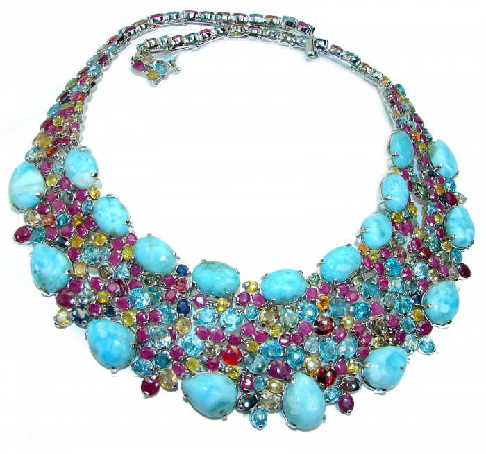 Luna authentic Larimar .925 Sterling Silver handcrafted MASSIVE STATEMENT Necklace