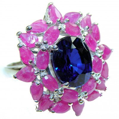 Pure Perfection London Blue Topaz Ruby .925 Sterling Silver handcrafted ring size 7 3/4