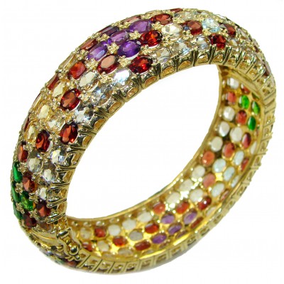 One of the kind Multi gems 14K Gold over .925 Sterling Silver handmade bangle Bracelet
