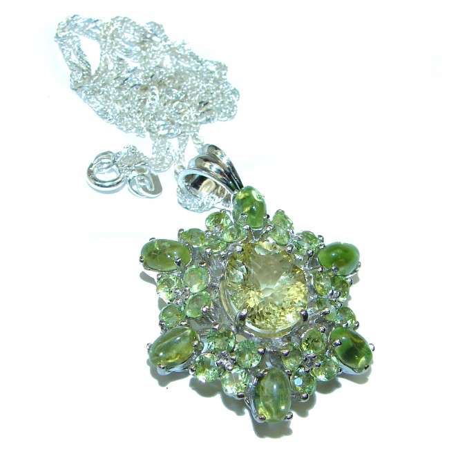 One of the kind Green Topaz Peridot .925 Sterling Silver handmade necklace