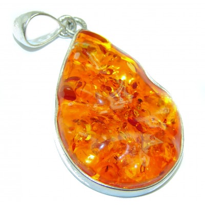 Golden Beauty Natural carved Baltic Amber .925 Sterling Silver handmade Pendant