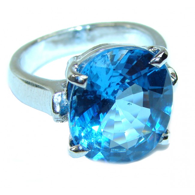 15.5 carat Swiss Blue Topaz .925 Sterling Silver handmade Ring size 5 3/4