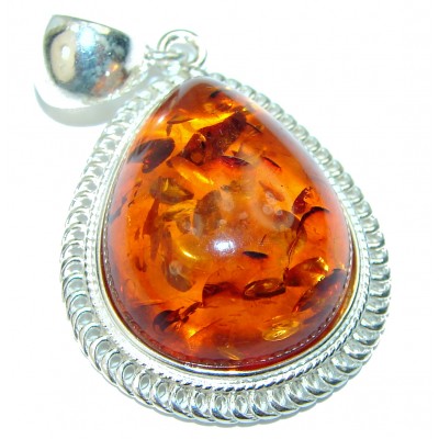 Authentic Golden Baltic Amber .925 Sterling Silver handmade Pendant