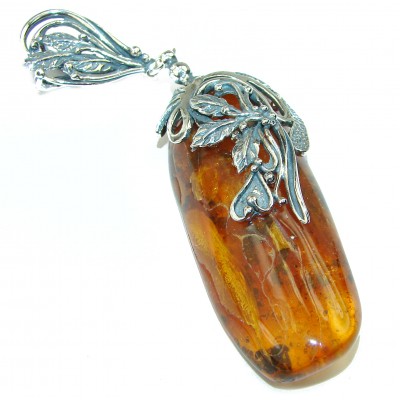 Huge Authentic Golden Baltic Amber .925 Sterling Silver handmade Pendant