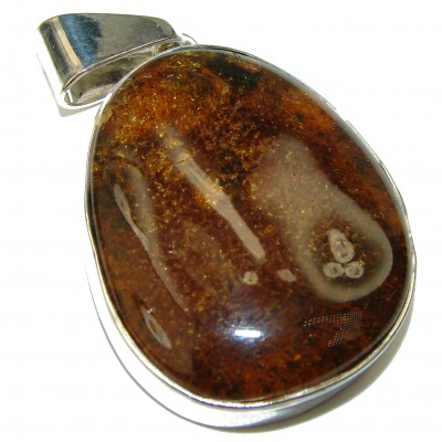 Huge Cognac Baltic Amber .925 Sterling Silver handmade Pendant