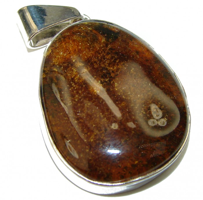 Huge Cognac Baltic Amber .925 Sterling Silver handmade Pendant