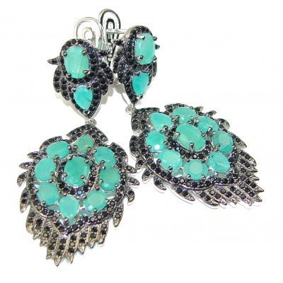 Camille Spectacular Emerald Sapphire .925 Sterling Silver handcrafted earrings