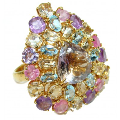 Spectacular 35.5 carat Amethyst Gold over .925 Sterling Silver Handcrafted Ring size 8 1/2