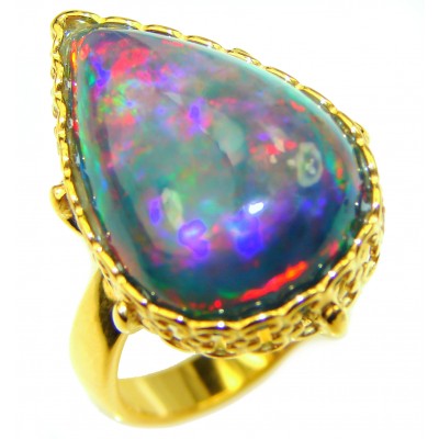 A COSMIC POWER Genuine 32.5 carat Black Opal 14K White Gold over .925 Sterling Silver handmade Ring size 8