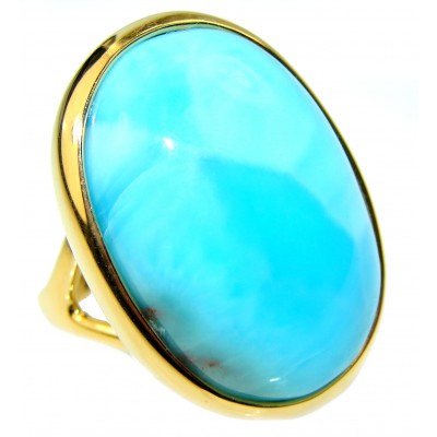 Precious Blue Larimar 14K Gold over .925 Sterling Silver handmade ring size 7 1/4